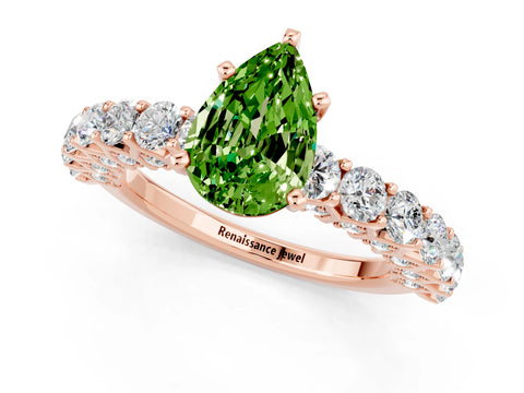 Rose gold Pear Cut Peridot Solitaire Ring with Shared Prong Pavé Band and Four-Prong Setting_1