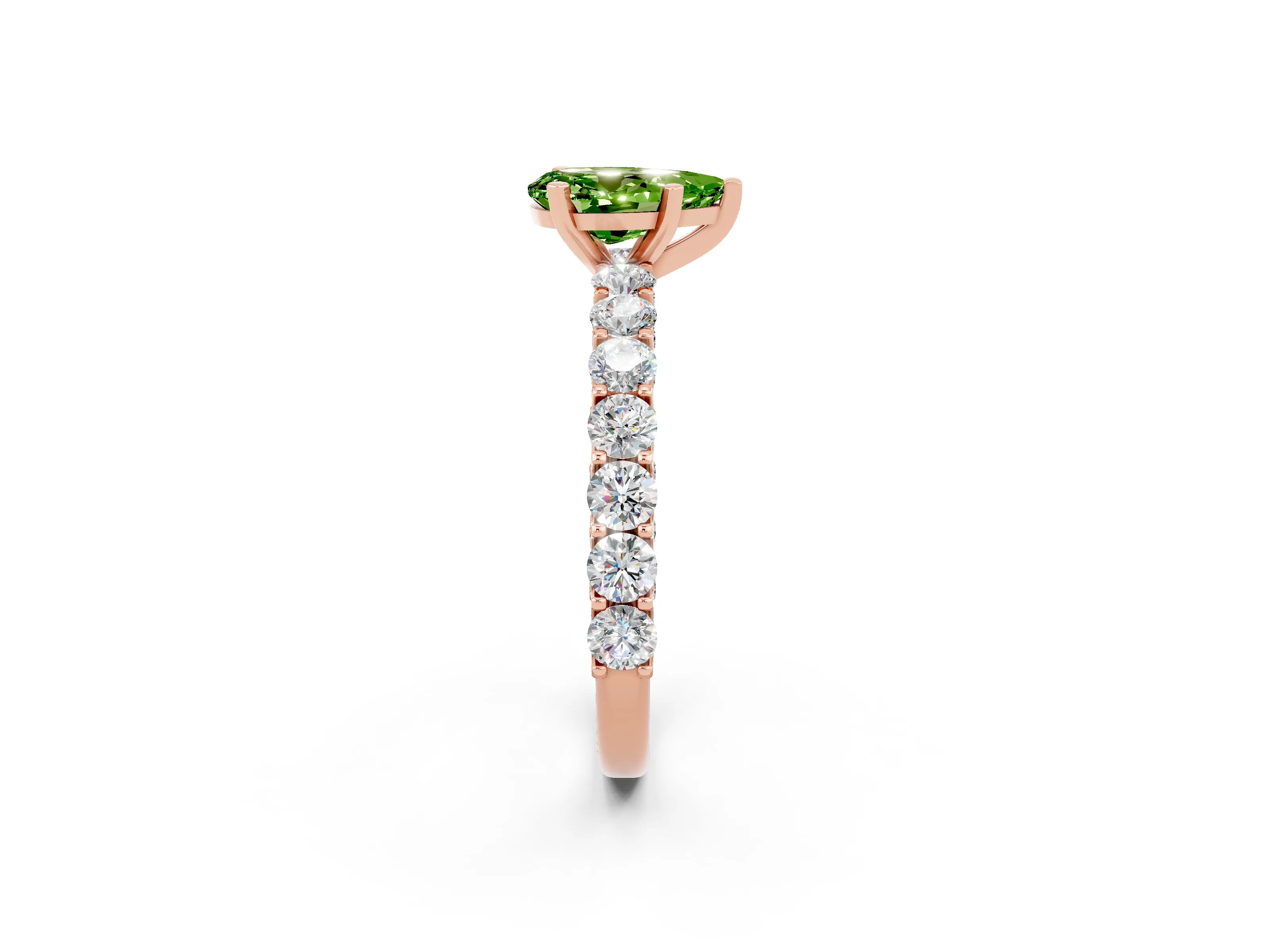 Rose gold Pear Cut Peridot Solitaire Ring with Shared Prong Pavé Band and Four-Prong Setting_2