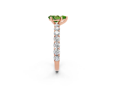 Rose gold Pear Cut Peridot Solitaire Ring with Shared Prong Pavé Band and Four-Prong Setting_2