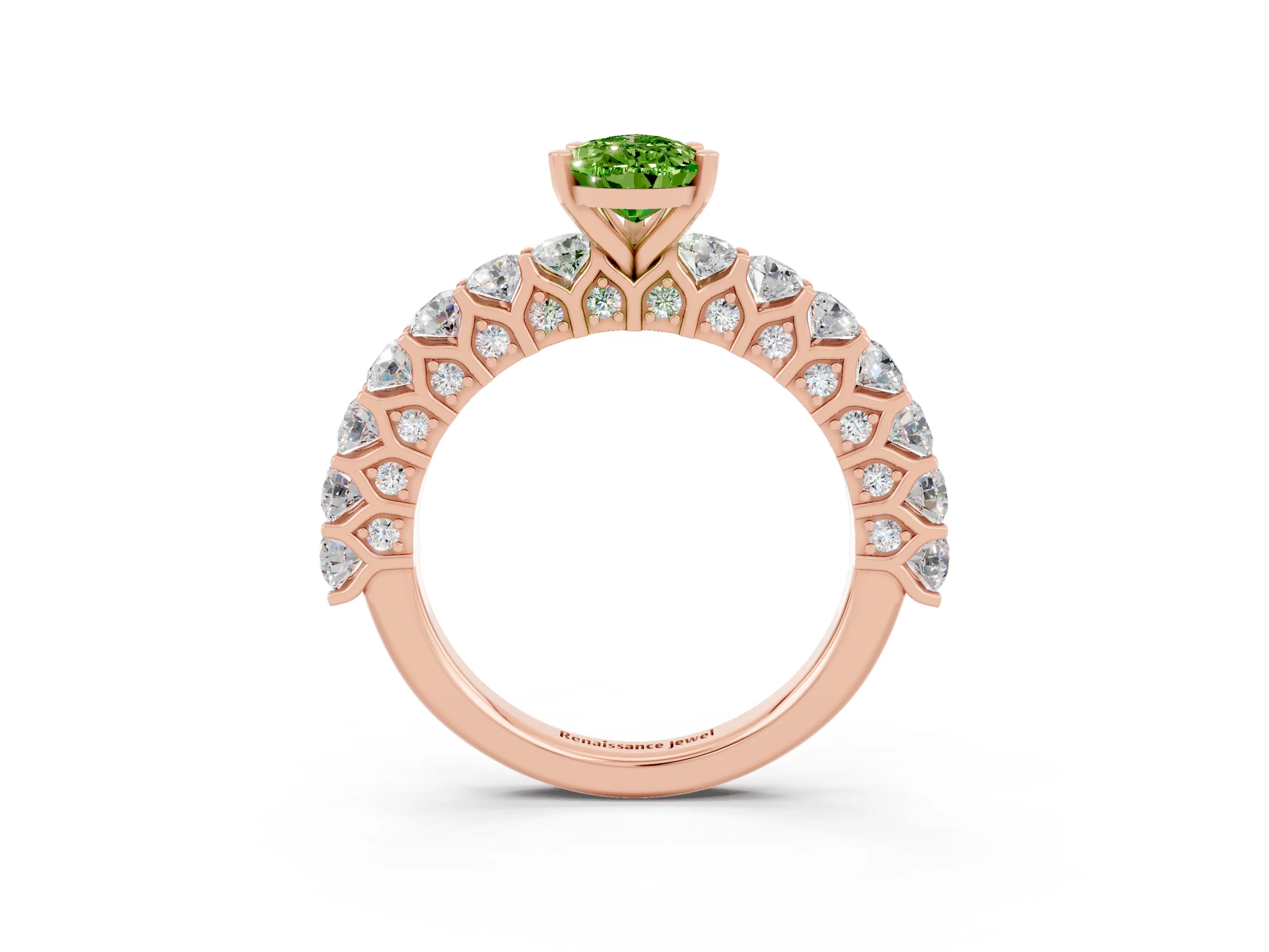 Rose gold Pear Cut Peridot Solitaire Ring with Shared Prong Pavé Band and Four-Prong Setting_3