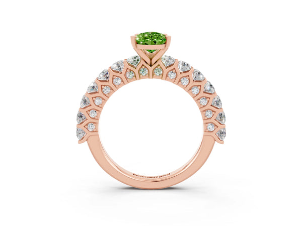 Rose gold Pear Cut Peridot Solitaire Ring with Shared Prong Pavé Band and Four-Prong Setting