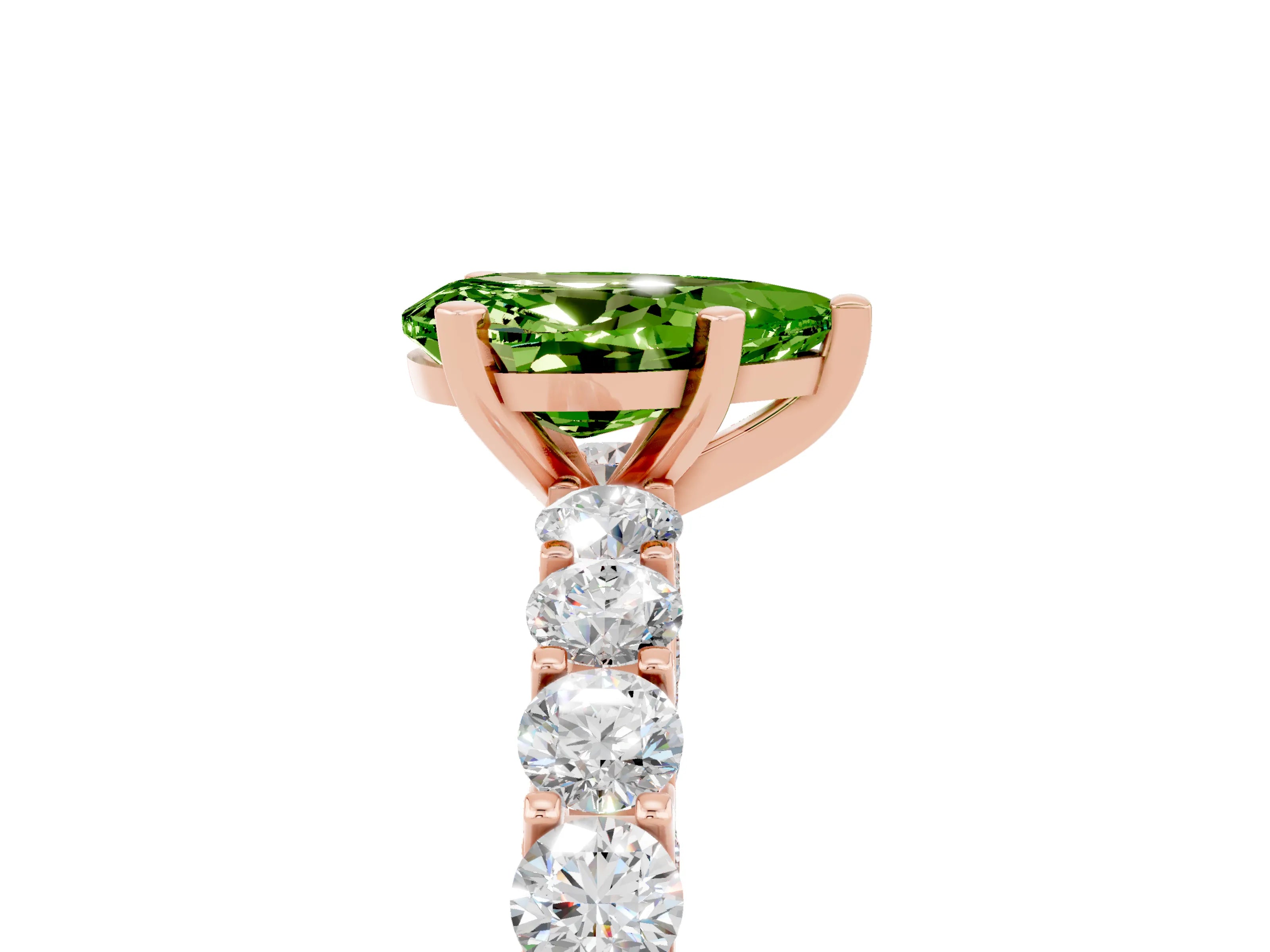Rose gold Pear Cut Peridot Solitaire Ring with Shared Prong Pavé Band and Four-Prong Setting_5