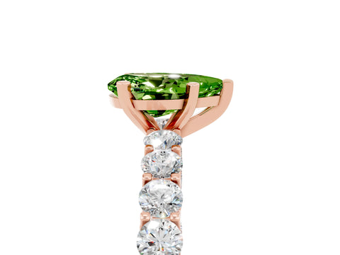 Rose gold Pear Cut Peridot Solitaire Ring with Shared Prong Pavé Band and Four-Prong Setting_5