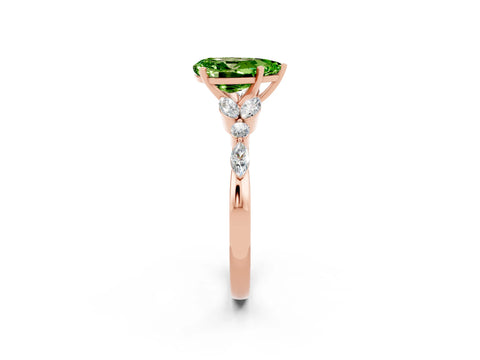 Rose gold Pear Cut Peridot Solitaire Ring with Side Stones and Four-Prong Setting_14