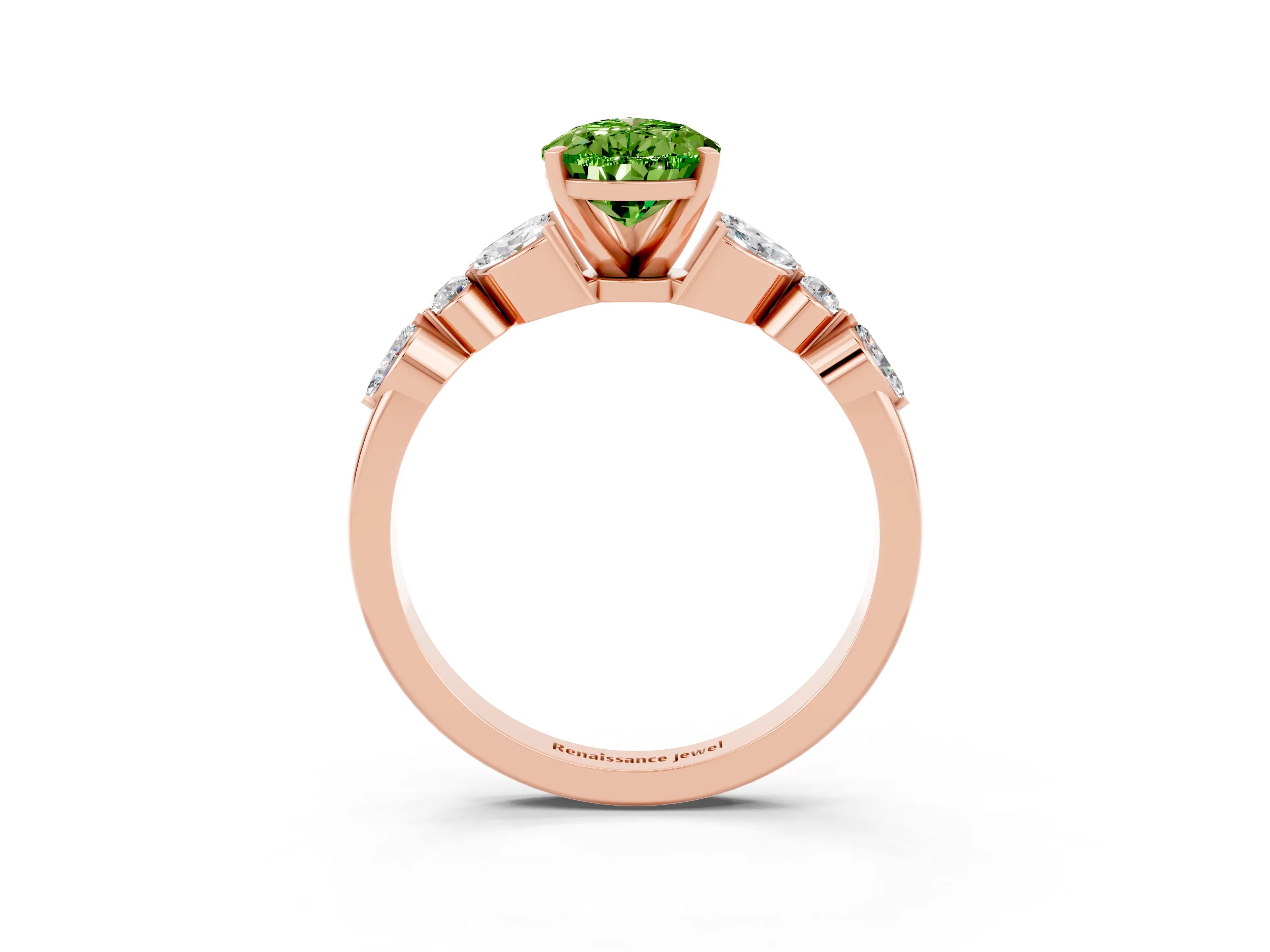 Rose gold Pear Cut Peridot Solitaire Ring with Side Stones and Four-Prong Setting_15