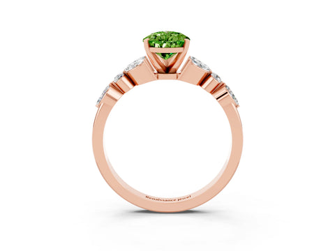 Rose gold Pear Cut Peridot Solitaire Ring with Side Stones and Four-Prong Setting_15