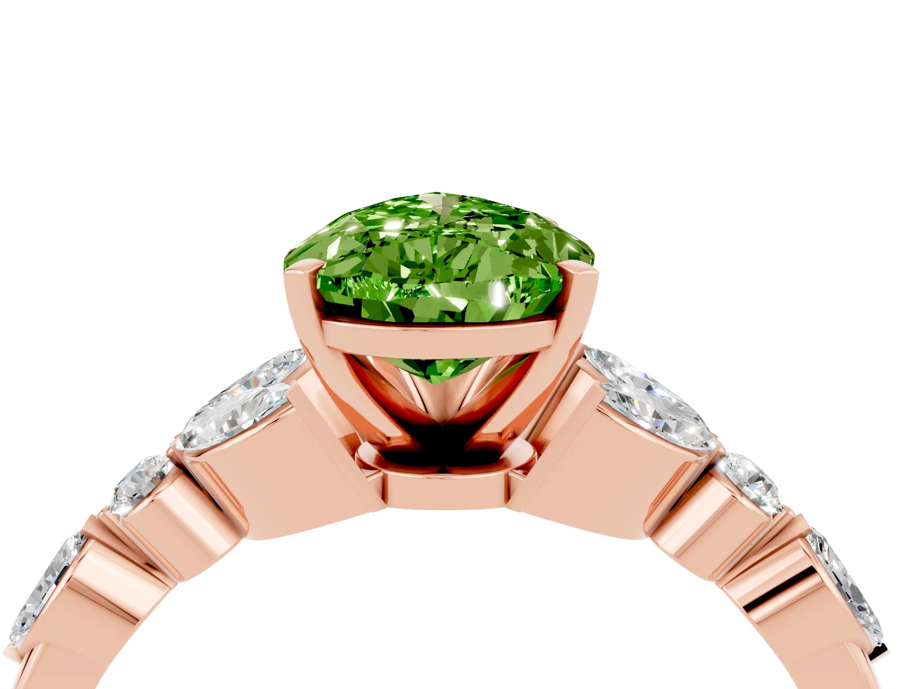 Rose gold Pear Cut Peridot Solitaire Ring with Side Stones and Four-Prong Setting_16