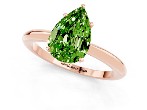 Rose gold Pear Cut Peridot Solitaire Ring with Six-Prong Setting and Classic Band_1