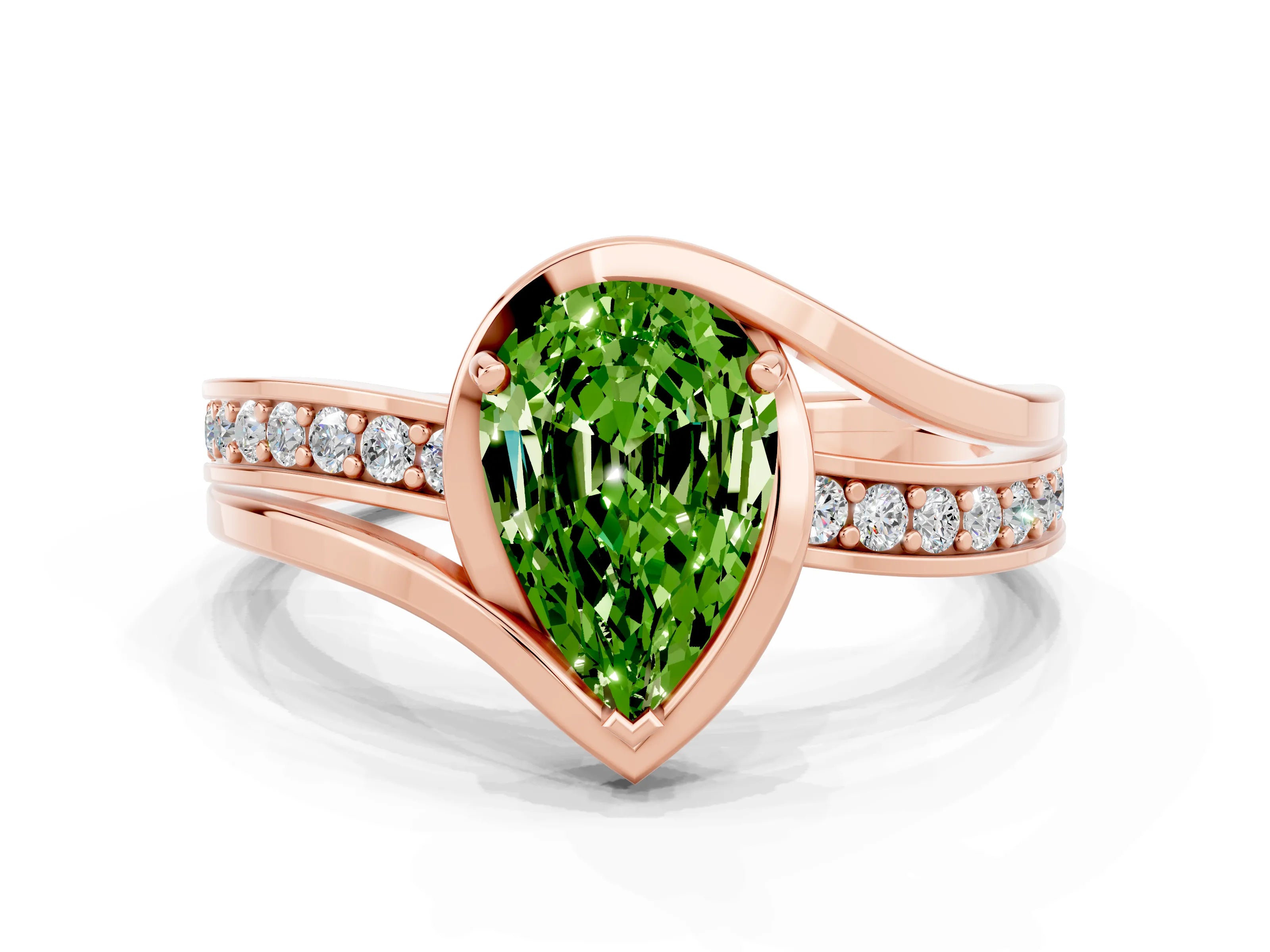Rose gold Pear Cut Peridot Solitaire Ring with Split Shank and Prong Setting