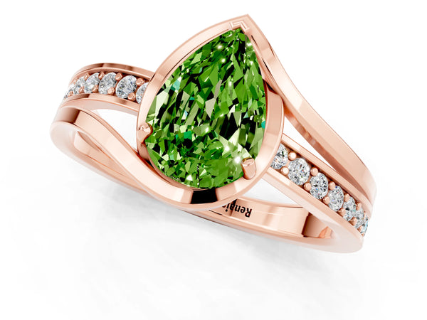 Rose gold Pear Cut Peridot Solitaire Ring with Split Shank and Prong Setting