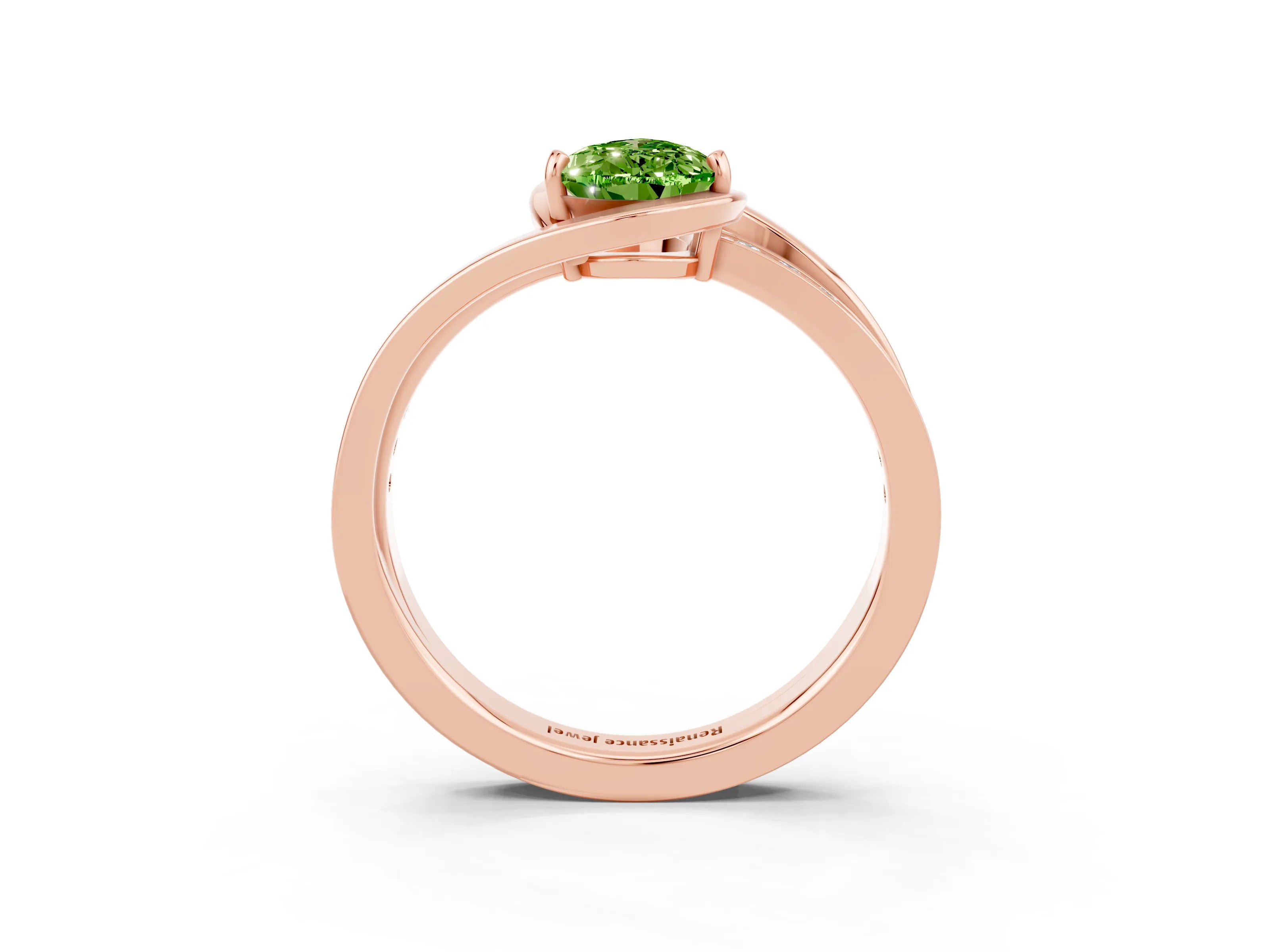 Rose gold Pear Cut Peridot Solitaire Ring with Split Shank and Prong Setting_3