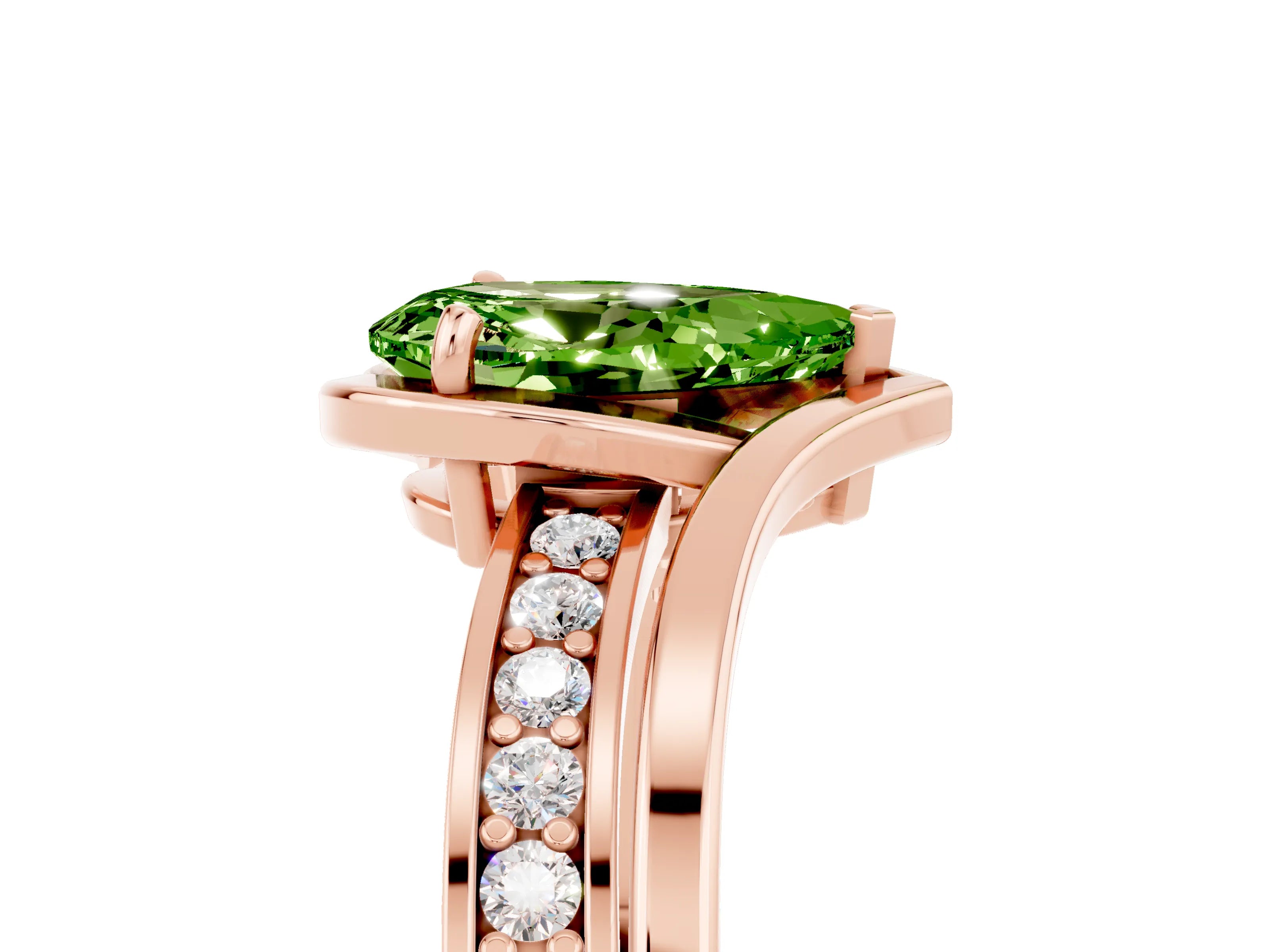 Rose gold Pear Cut Peridot Solitaire Ring with Split Shank and Prong Setting_5