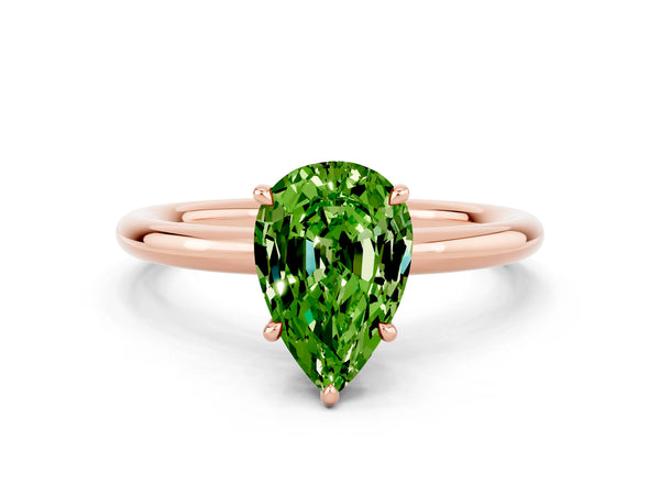 Rose gold Pear Cut Peridot Solitaire Ring with Thin Band and Four-Prong Setting