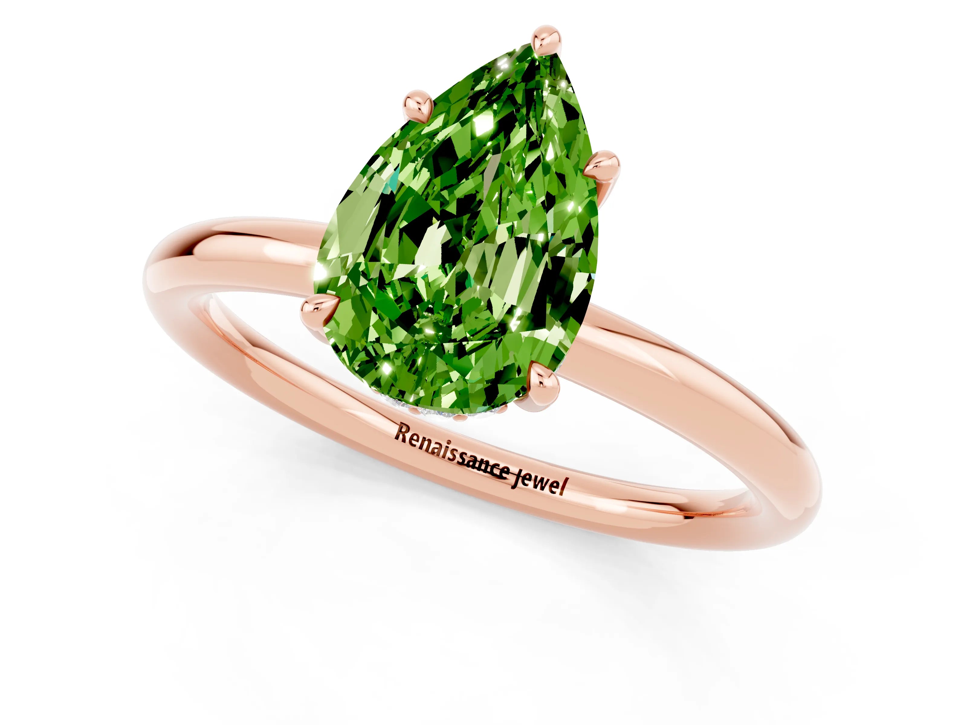 Rose gold Pear Cut Peridot Solitaire Ring with Thin Band and Four-Prong Setting_13