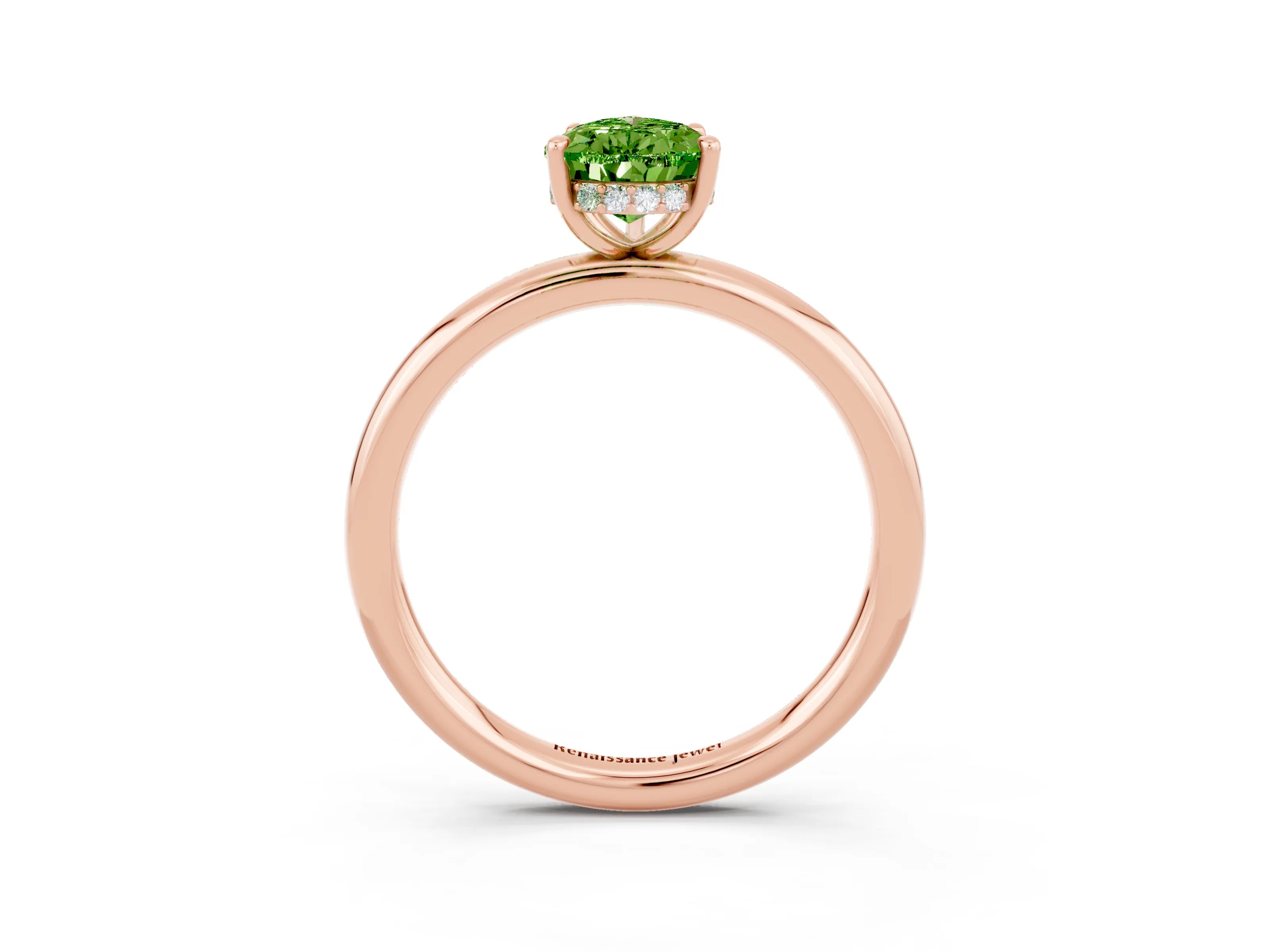 Rose gold Pear Cut Peridot Solitaire Ring with Thin Band and Four-Prong Setting_15