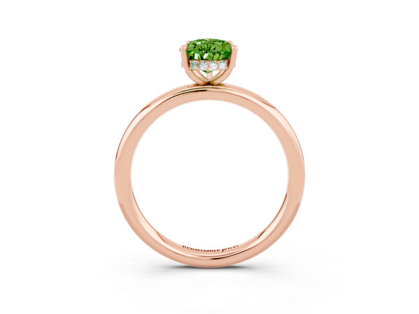 Rose gold Pear Cut Peridot Solitaire Ring with Thin Band and Four-Prong Setting