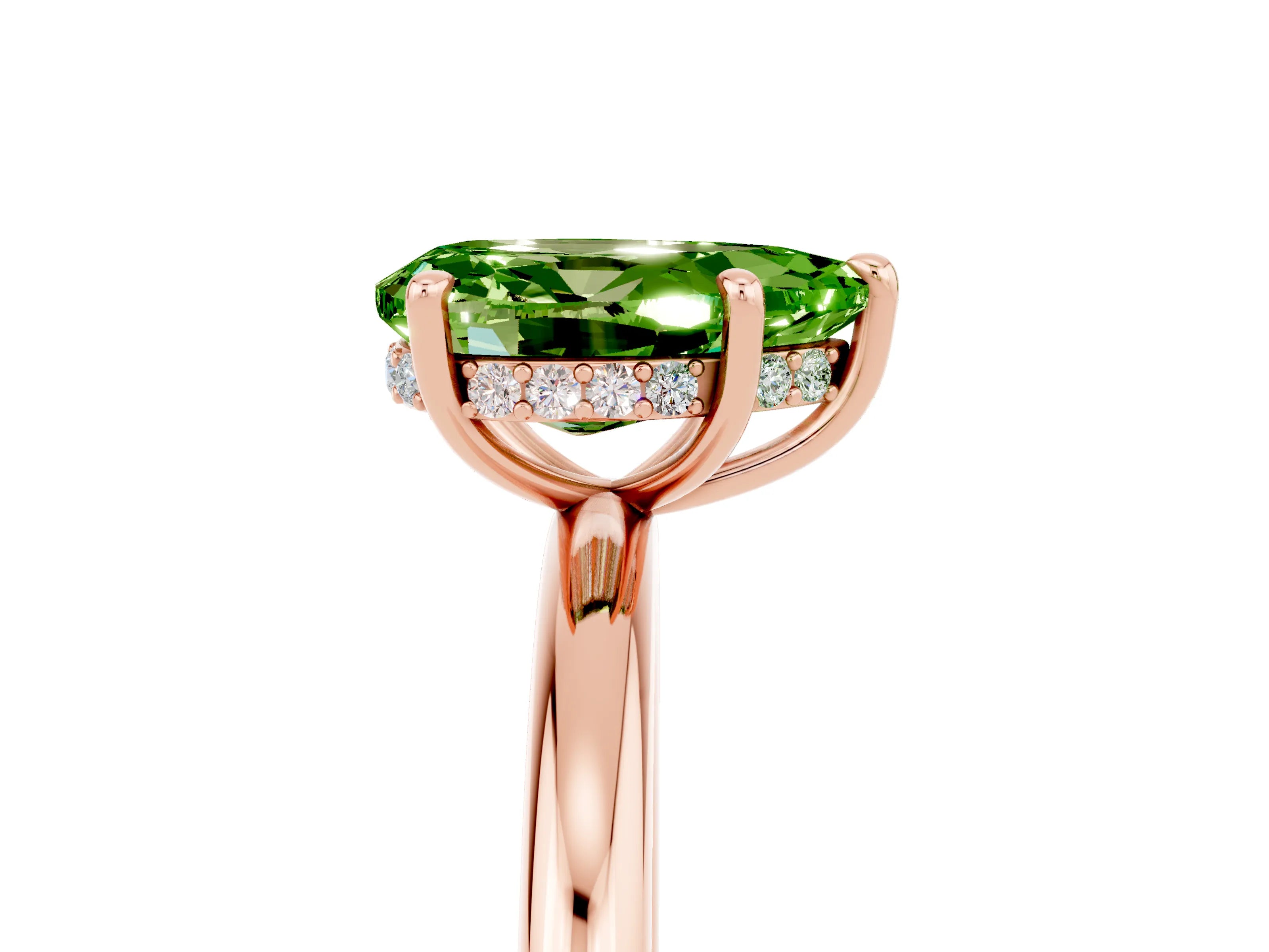 Rose gold Pear Cut Peridot Solitaire Ring with Thin Band and Four-Prong Setting_17