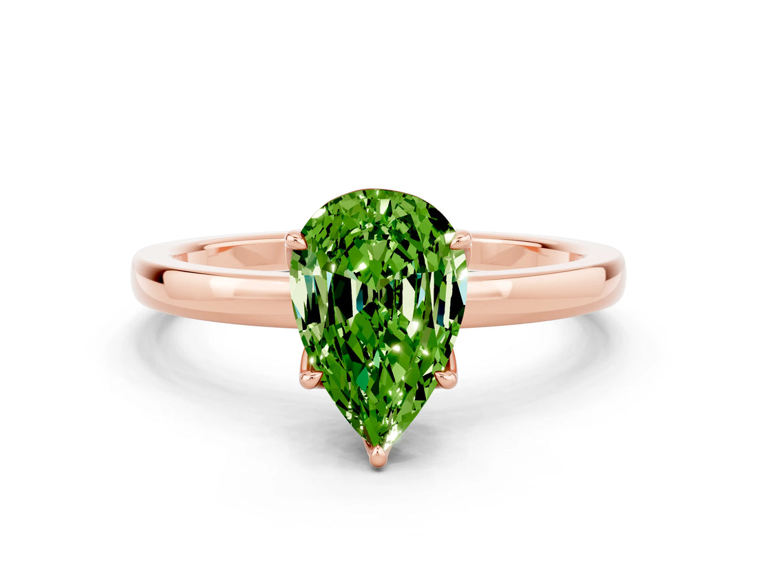 Rose gold Pear Cut Peridot Solitaire Ring with Thin Band and Prong Setting_12