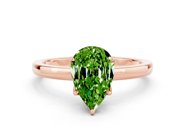 Rose gold Pear Cut Peridot Solitaire Ring with Thin Band and Prong Setting
