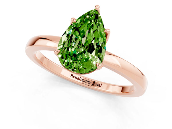 Rose gold Pear Cut Peridot Solitaire Ring with Thin Band and Prong Setting