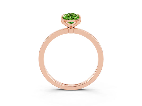 Rose gold Pear Cut Peridot Solitaire Ring with Thin Band and Prong Setting