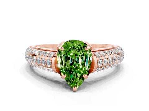 Rose gold Pear Cut Peridot Solitaire Ring with Three-Row Pavé Band and Four-Prong Setting_12