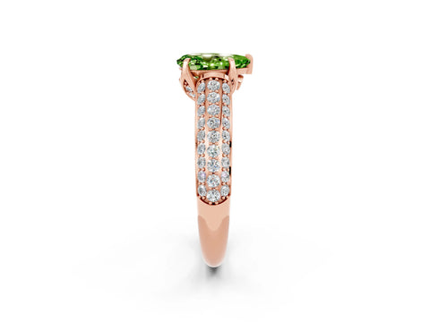 Rose gold Pear Cut Peridot Solitaire Ring with Three-Row Pavé Band and Four-Prong Setting_14