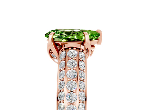 Rose gold Pear Cut Peridot Solitaire Ring with Three-Row Pavé Band and Four-Prong Setting_17