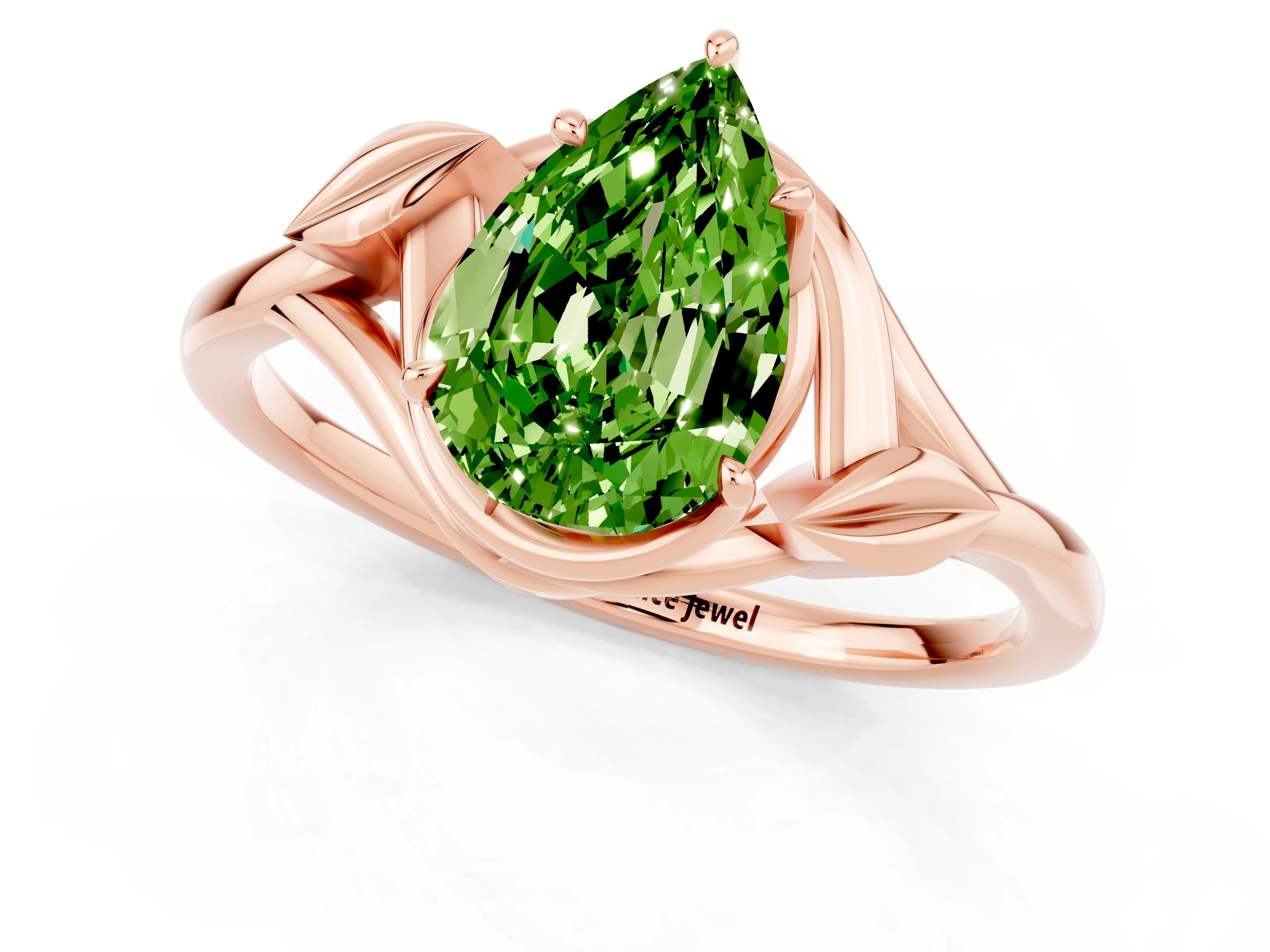 Rose gold Pear Cut Peridot Solitaire Ring with Twist Band and Four-Prong Setting_25