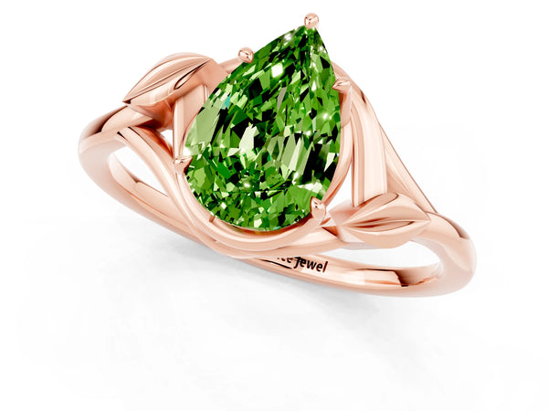 Rose gold Pear Cut Peridot Solitaire Ring with Twist Band and Four-Prong Setting