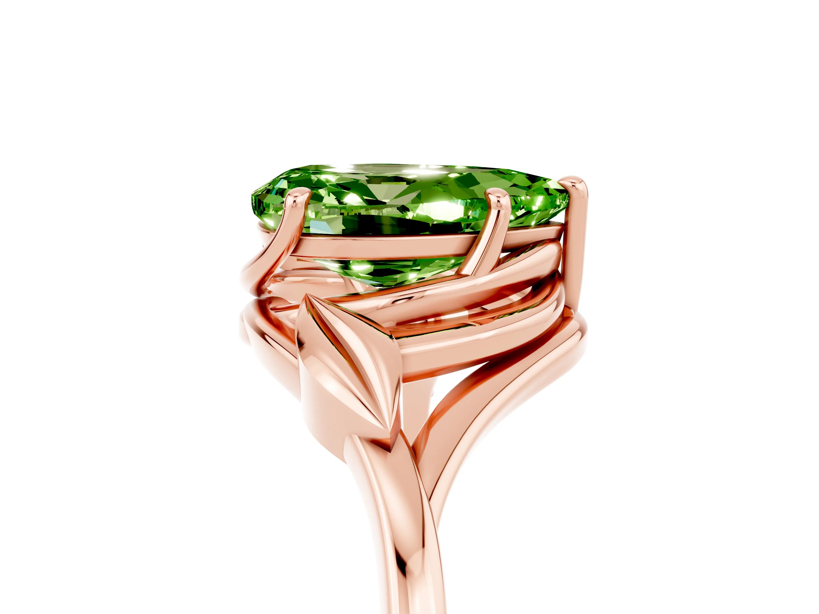 Rose gold Pear Cut Peridot Solitaire Ring with Twist Band and Four-Prong Setting_29