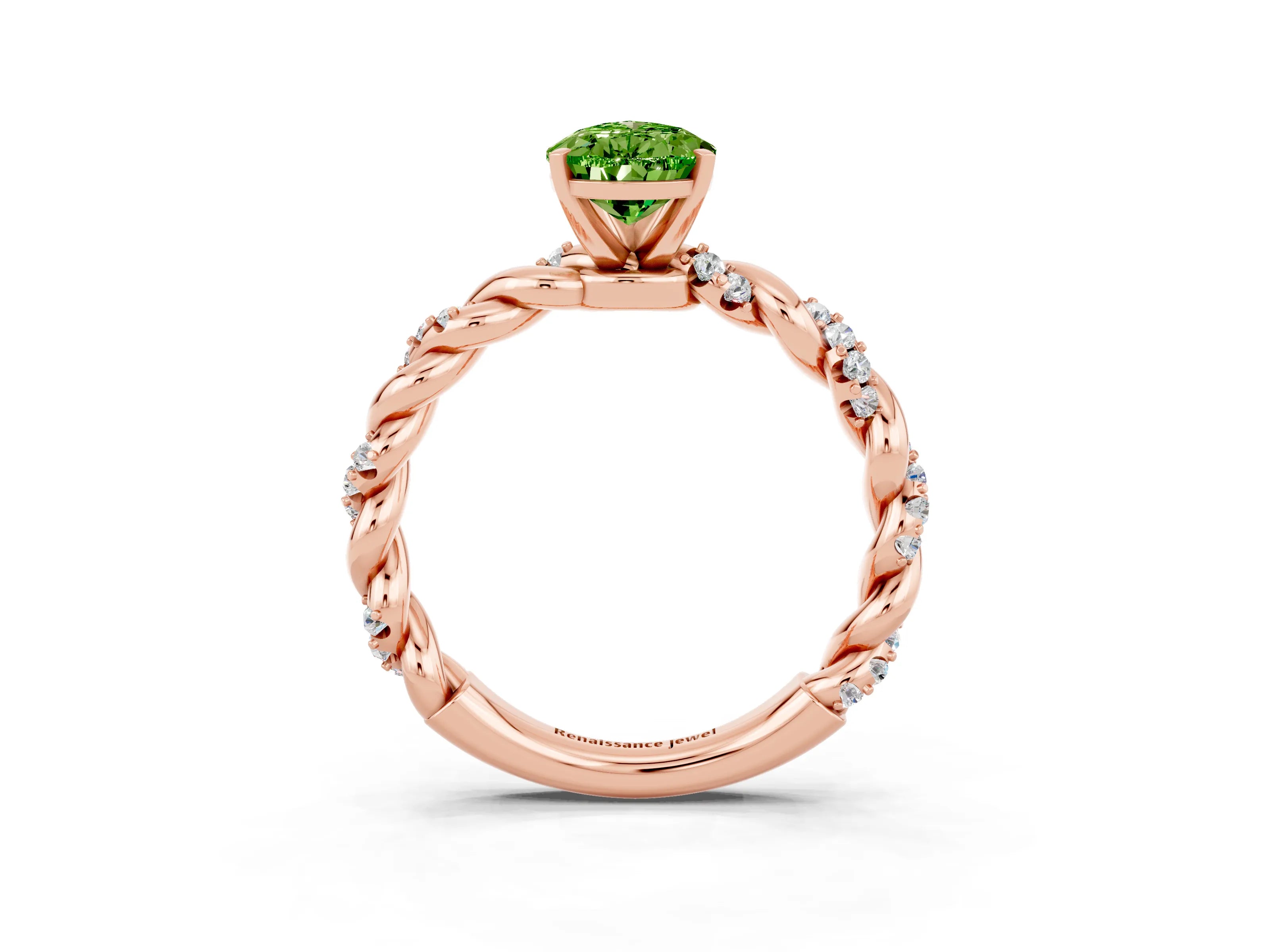 Rose gold Pear Cut Peridot Solitaire Ring with Twisted Band and Pavé Accents_3