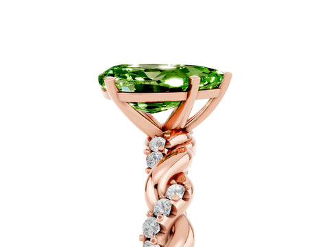 Rose gold Pear Cut Peridot Solitaire Ring with Twisted Band and Pavé Accents_5