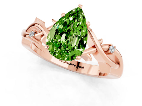 Rose gold Pear Cut Peridot Solitaire Ring with Twisted Band and Prong Setting_1