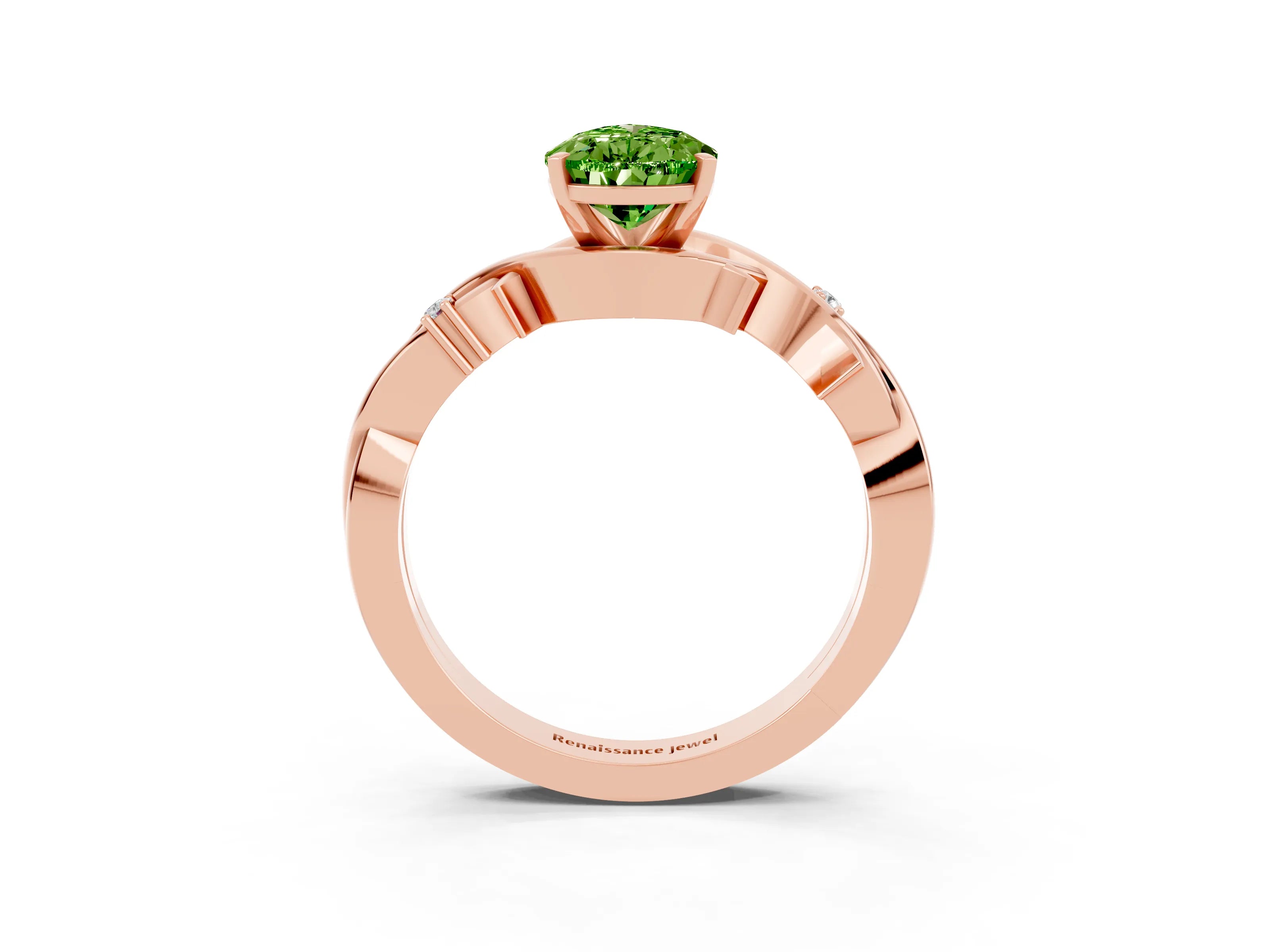 Rose gold Pear Cut Peridot Solitaire Ring with Twisted Band and Prong Setting_3