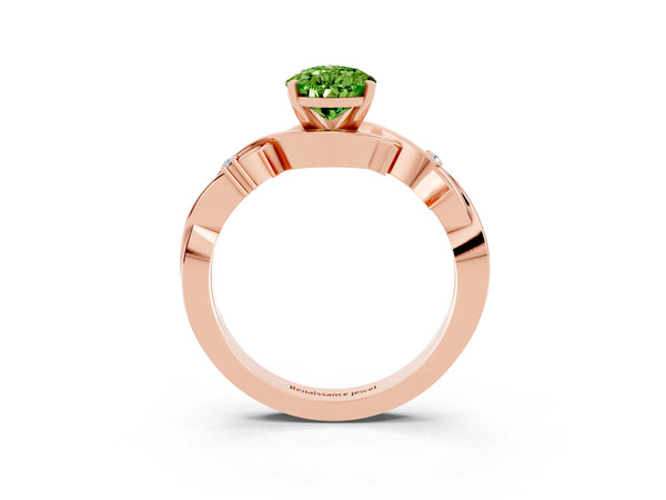 Rose gold Pear Cut Peridot Solitaire Ring with Twisted Band and Prong Setting