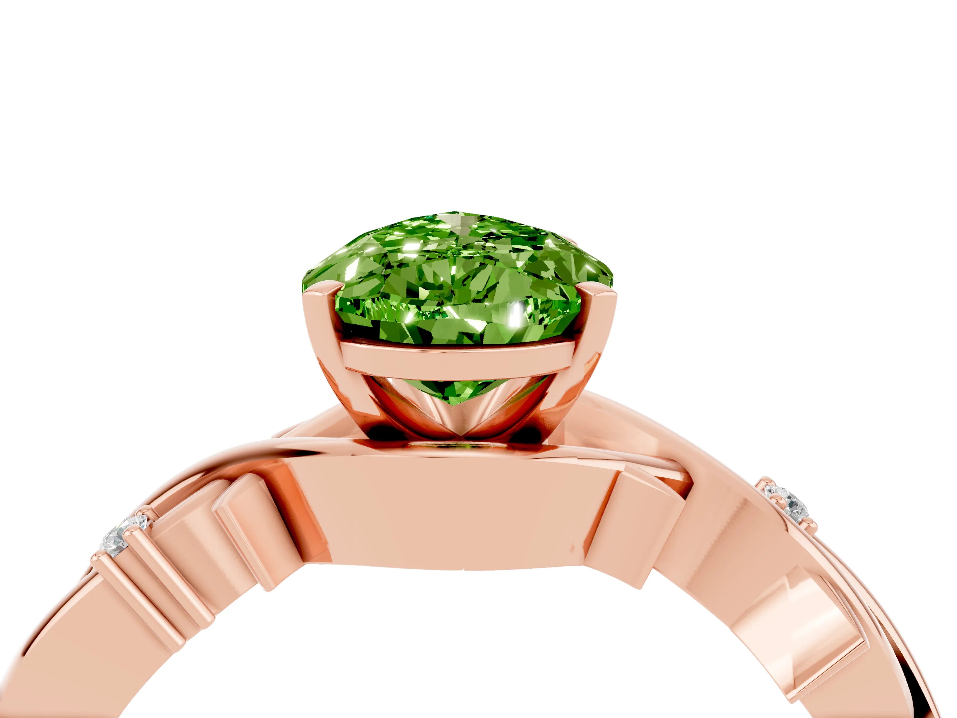 Rose gold Pear Cut Peridot Solitaire Ring with Twisted Band and Prong Setting_4