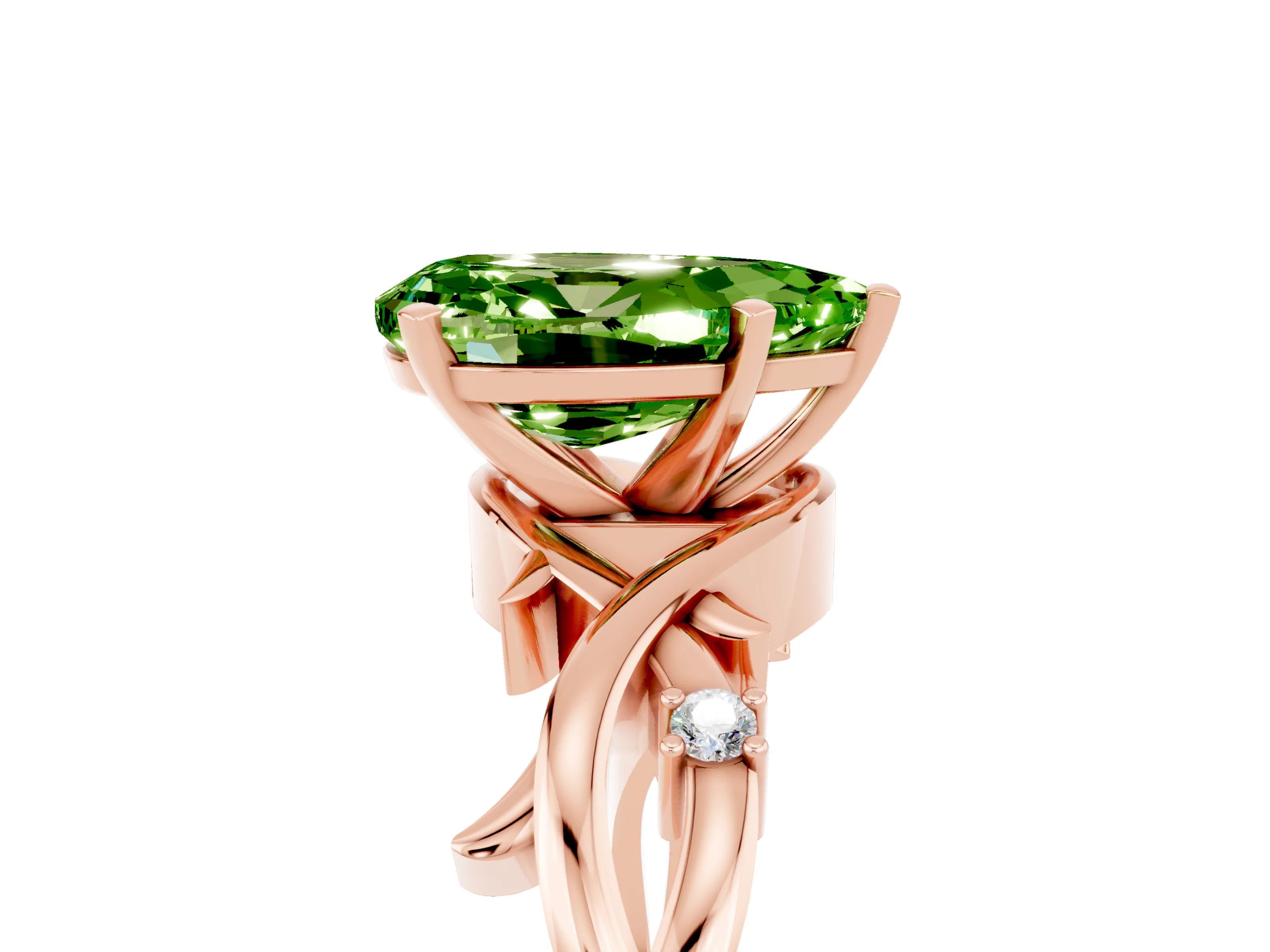 Rose gold Pear Cut Peridot Solitaire Ring with Twisted Band and Prong Setting_5