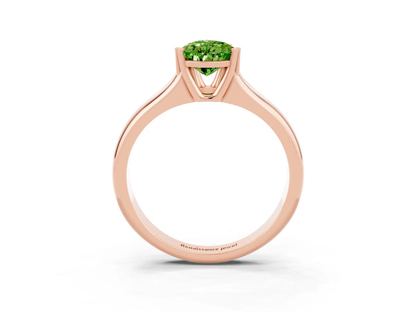 Rose gold Pear Cut Peridot Solitaire Ring with Wide Band and Prong Setting