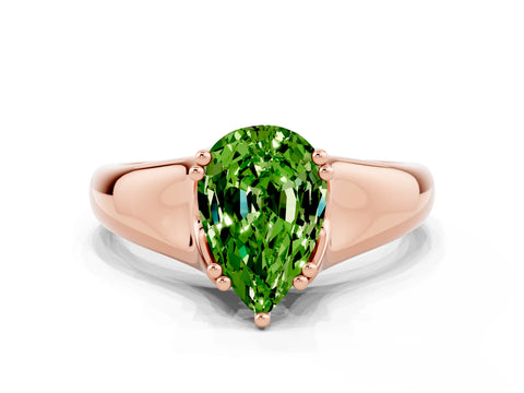 Rose gold Pear Cut Peridot Solitaire Ring with Wide Band and Prong Setting