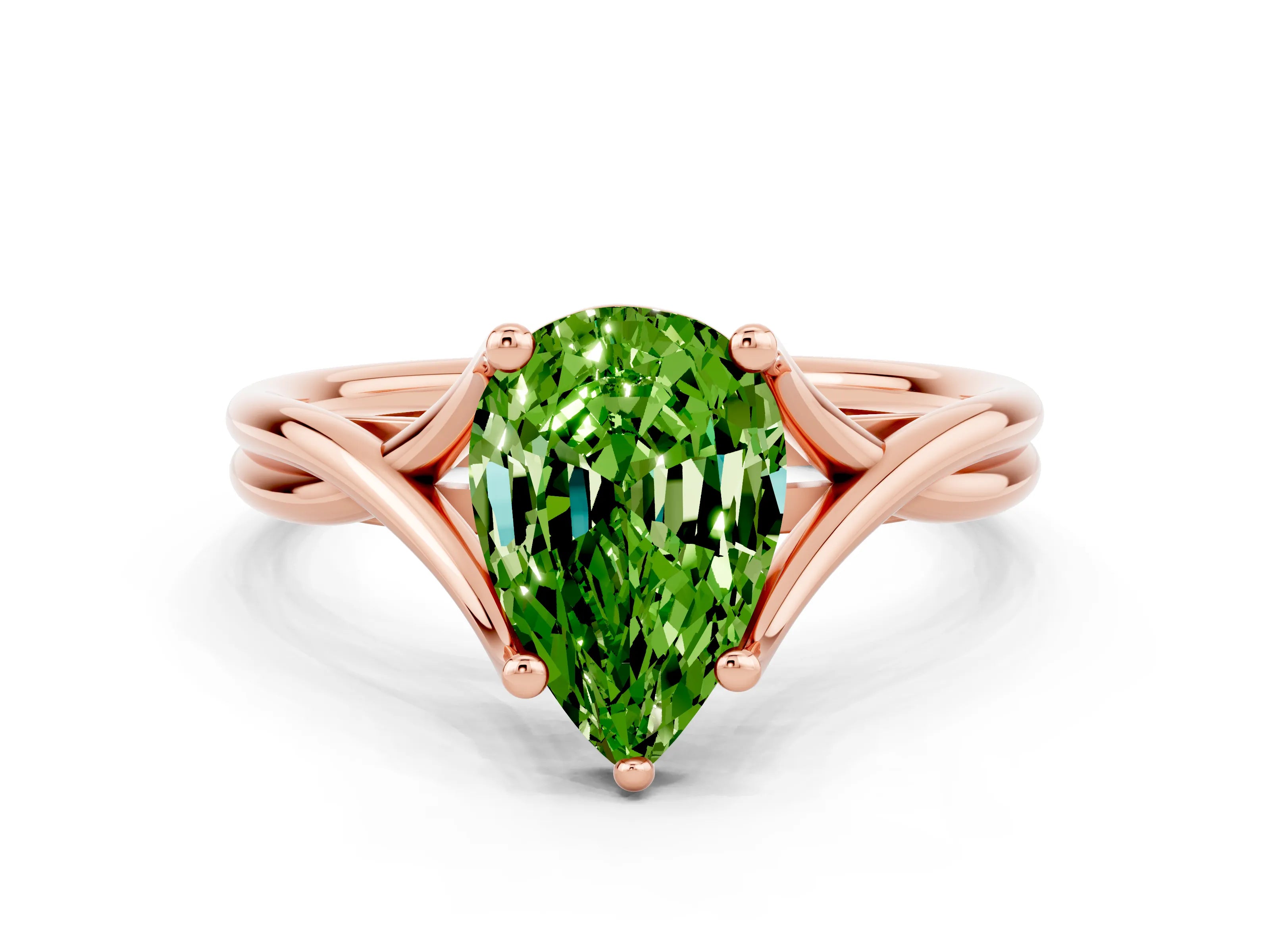 Rose gold Pear Cut Peridot Solitaire Twist Band Prong Setting Ring_24