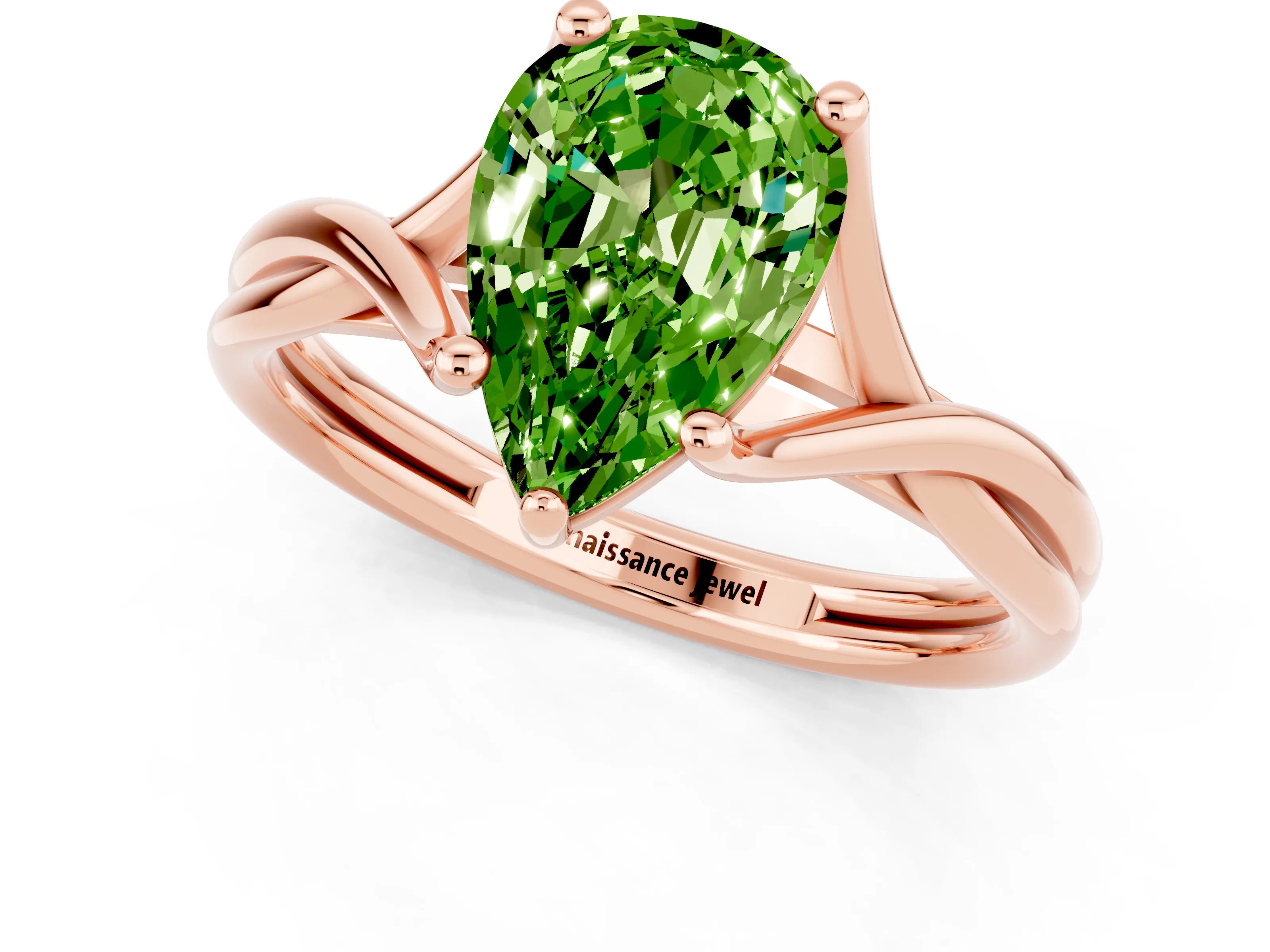 Rose gold Pear Cut Peridot Solitaire Twist Band Prong Setting Ring_25