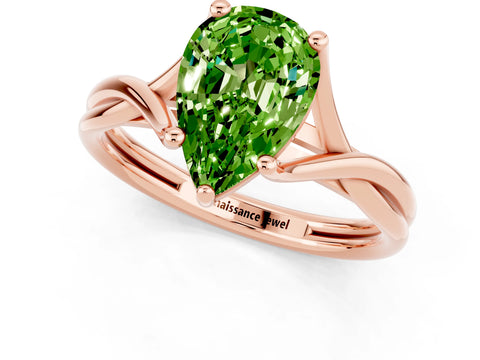 Rose gold Pear Cut Peridot Solitaire Twist Band Prong Setting Ring_25