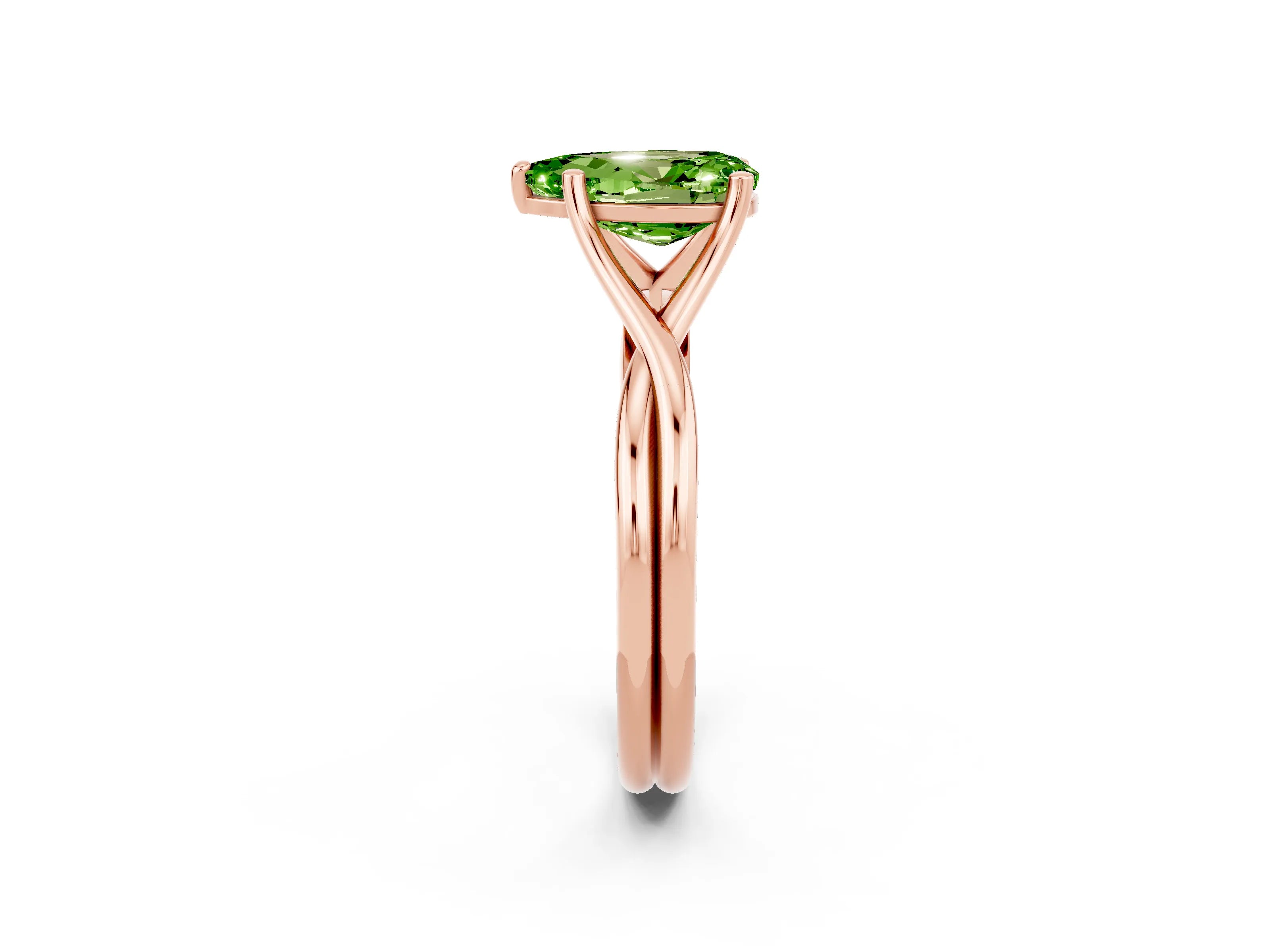 Rose gold Pear Cut Peridot Solitaire Twist Band Prong Setting Ring_26