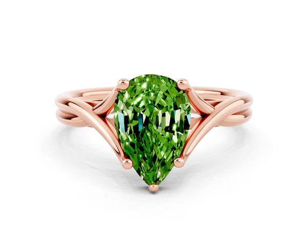 Rose gold Pear Cut Peridot Solitaire Twist Band Prong Setting Ring