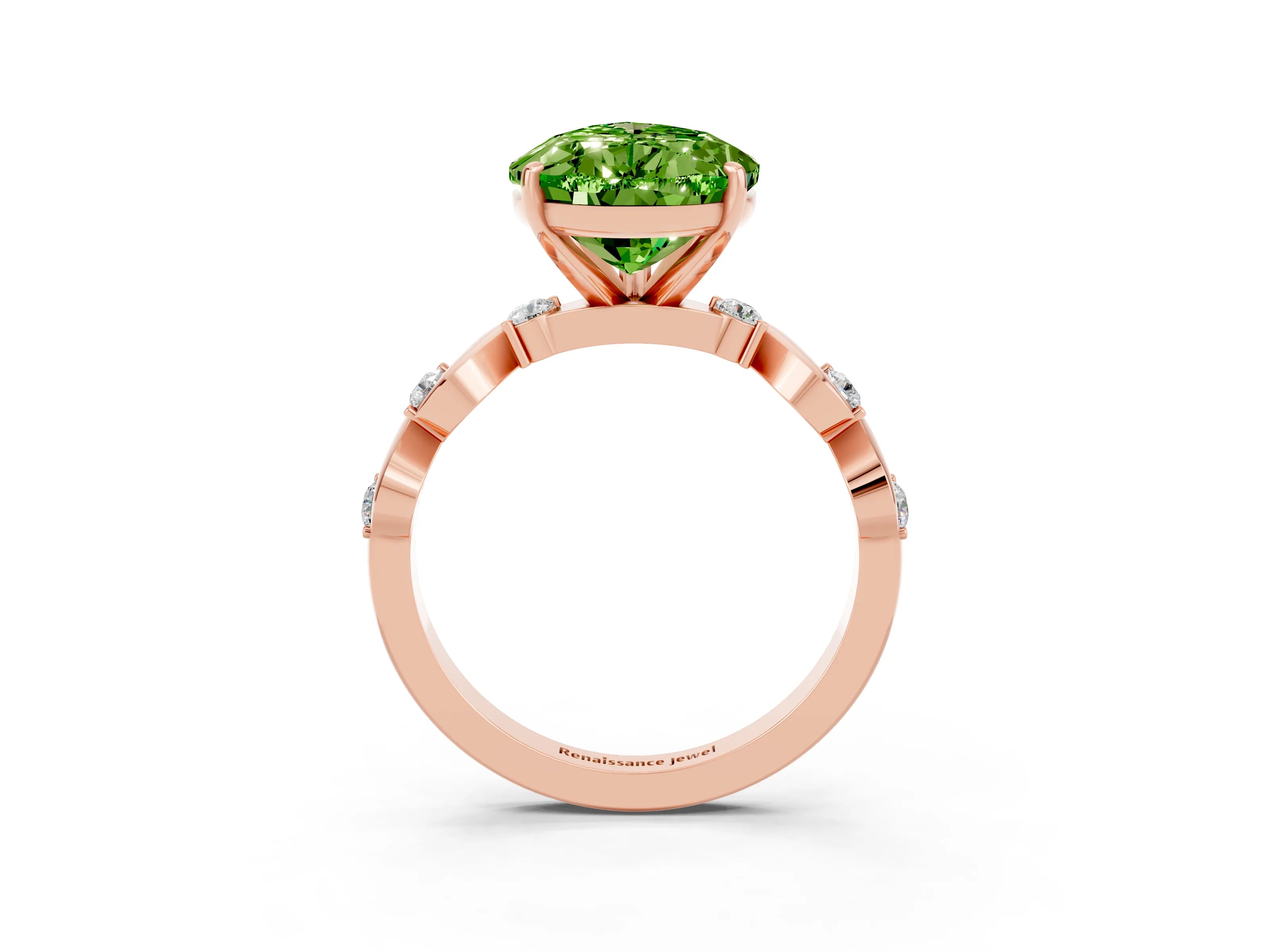 Rose gold Pear Cut Peridot Solitaire Twisted Band with Round  Accents and Prong Setting_15