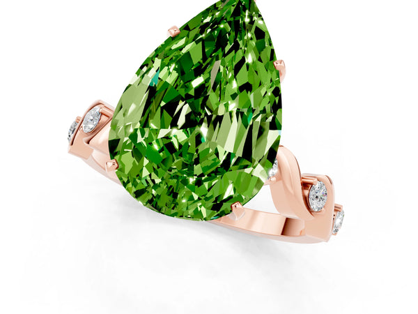 Rose gold Pear Cut Peridot Solitaire Twisted Band with Round  Accents and Prong Setting