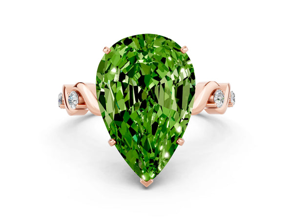 Rose gold Pear Cut Peridot Solitaire Twisted Band with Round  Accents and Prong Setting