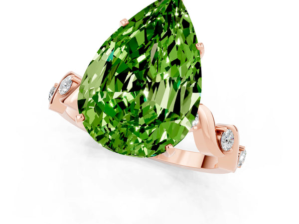 Rose gold Pear Cut Peridot Solitaire Twisted Band with Round  Accents and Prong Setting