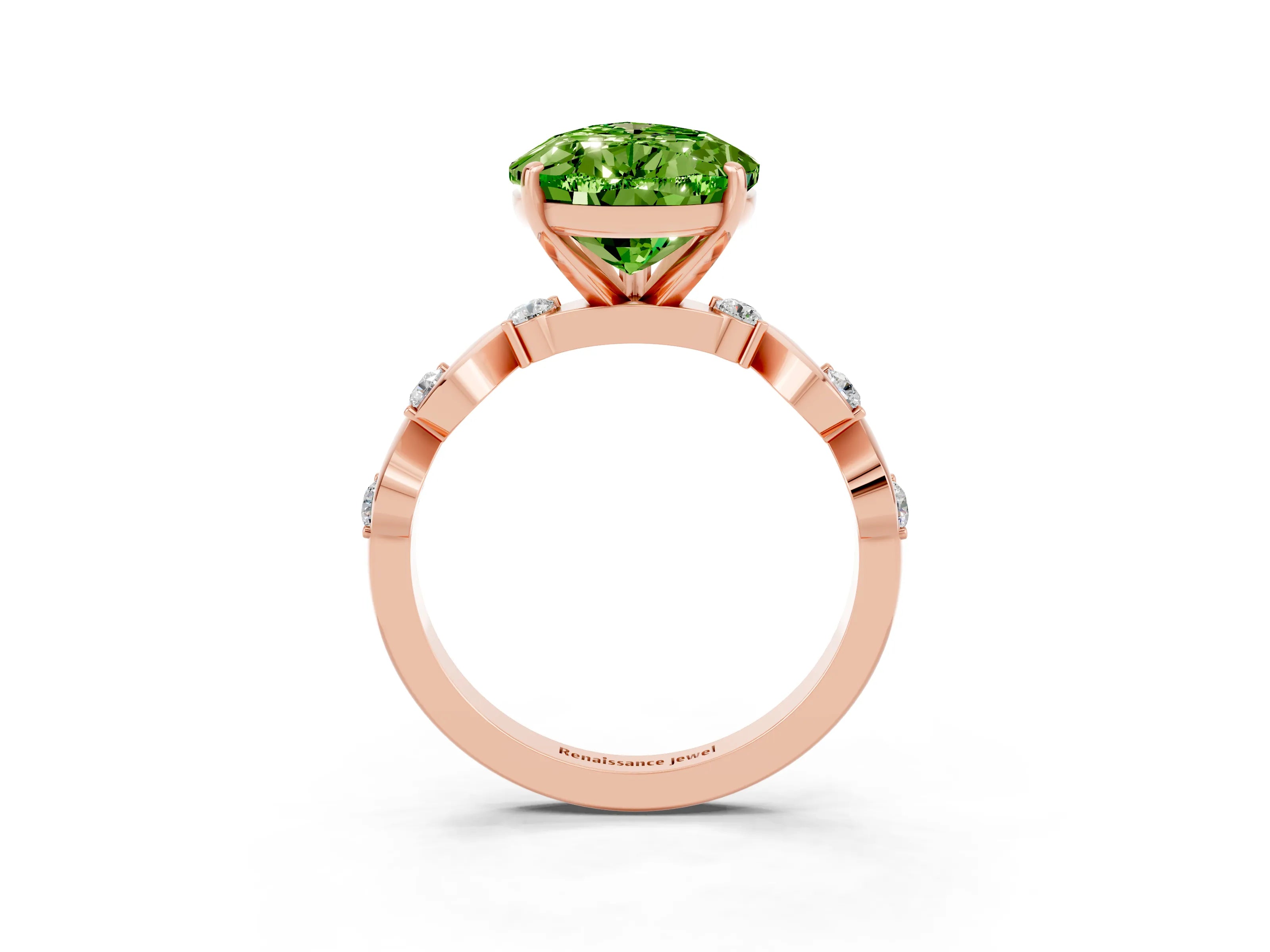 Rose gold Pear Cut Peridot Solitaire Twisted Band with Round  Accents and Prong Setting_40